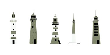 Lighthouse. Coastline architecture building. Beacon with windows. Vector illustration