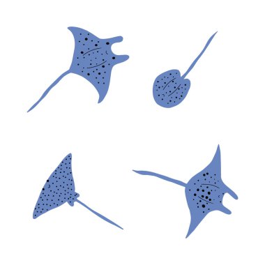 Stingray Balığı Karakteri derin arka planda Karadeniz Hayvanı. Vahşi yaşam çizimi. Vektör illüstrasyonu.