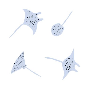 Stingray Balığı Karakteri derin arka planda Karadeniz Hayvanı. Vahşi yaşam çizimi. Vektör illüstrasyonu.