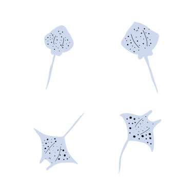 Stingray Balığı Karakteri derin arka planda Karadeniz Hayvanı. Vahşi yaşam çizimi. Vektör illüstrasyonu.