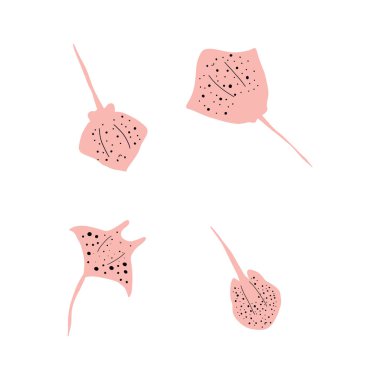 Stingray Balığı Karakteri derin arka planda Karadeniz Hayvanı. Vahşi yaşam çizimi. Vektör illüstrasyonu.