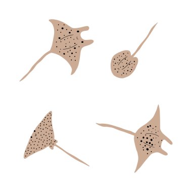 Stingray Balığı Karakteri derin arka planda Karadeniz Hayvanı. Vahşi yaşam çizimi. Vektör illüstrasyonu.