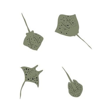 Stingray Balığı Karakteri derin arka planda Karadeniz Hayvanı. Vahşi yaşam çizimi. Vektör illüstrasyonu.