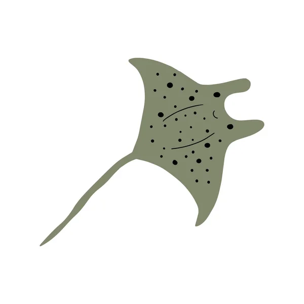 Stingray Fish Carácter Animal Marino Negro Sobre Fondo Profundo Ilustración — Vector de stock