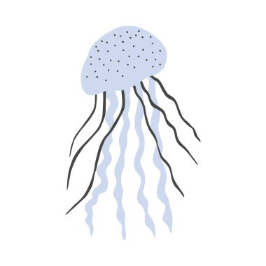 Derin arka planda denizanası karakteri. Vahşi yaşam çizimi. Vektör illüstrasyonu.