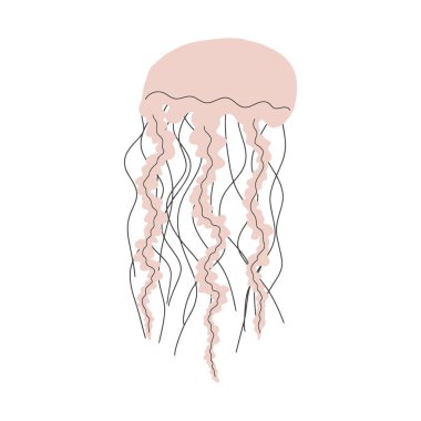 Derin arka planda denizanası karakteri. Vahşi yaşam çizimi. Vektör illüstrasyonu.