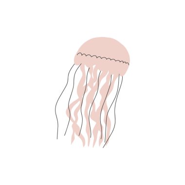 Derin arka planda denizanası karakteri. Vahşi yaşam çizimi. Vektör illüstrasyonu.