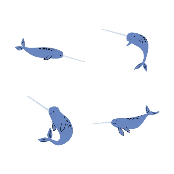 Narval Caractère Animal Marin Sur Fond Profond Illustration Vie Sauvage — Image vectorielle