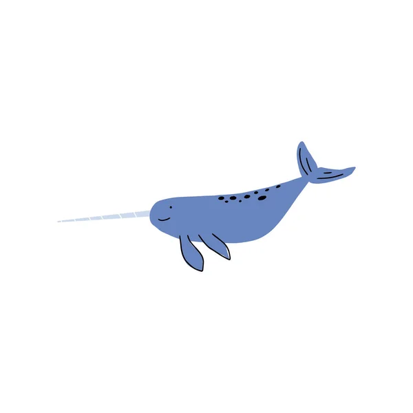 Zwierzę Morskie Charakterem Narwala Głębokim Tle Ilustracja Dzikiego Życia Ilustracja — Wektor stockowy