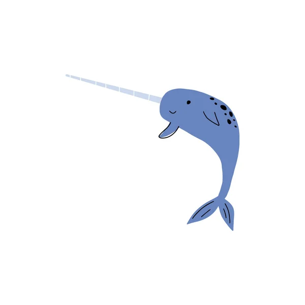 Narwhal Character Sea Animal Deep Background Wild Life Illustration Vector — Stock Vector