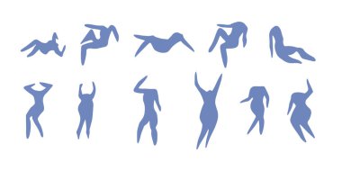 Matisse insanları siluetleri. Henri Matisse 'in soyut figürleri farklı pozlarda. Vektör illüstrasyonu beyaz arkaplanda izole edildi
