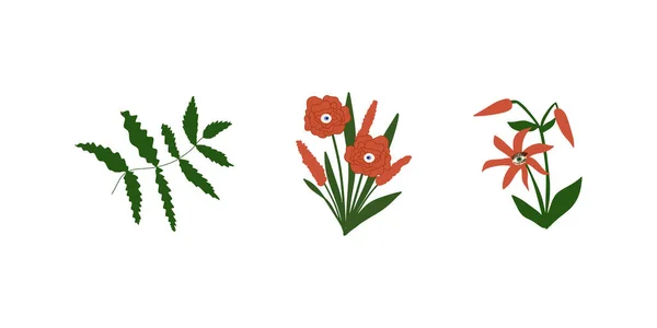 Espeluznante Predator Blossoms Flores Tropicales Peligrosas Monster Plants Icons Ilustración — Vector de stock