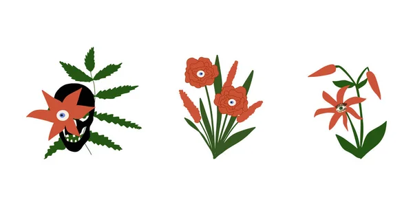Espeluznante Predator Blossoms Flores Tropicales Peligrosas Monster Plants Icons Ilustración — Archivo Imágenes Vectoriales
