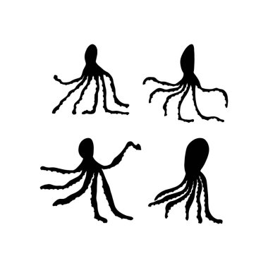 Ahtapot Karakteri derin arka planda deniz hayvanı. Vahşi yaşam çizimi. İç çamaşırı dünyası. Vektör illüstrasyonu.