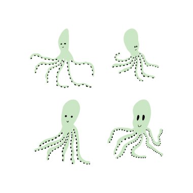 Ahtapot Karakteri derin arka planda deniz hayvanı. Vahşi yaşam çizimi. İç çamaşırı dünyası. Vektör illüstrasyonu.