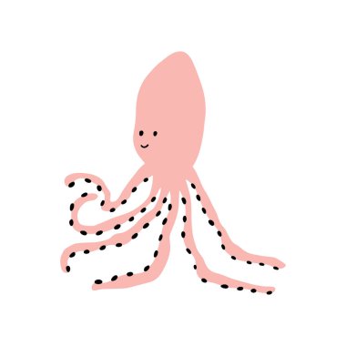 Ahtapot Karakteri derin arka planda deniz hayvanı. Vahşi yaşam çizimi. İç çamaşırı dünyası. Vektör illüstrasyonu.