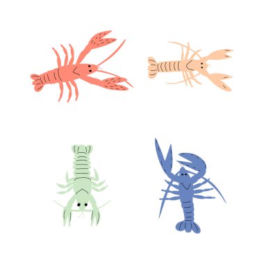 Derin arka planda kerevit karakteri deniz hayvanı. Vahşi yaşam çizimi. İç çamaşırı dünyası. Vektör illüstrasyonu.