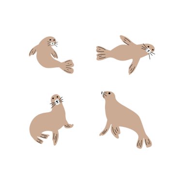 Seal Character sea animal on deep background. Wild life illustration. Underwear world. Vector illustration.