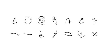 Oklar simgeleri ayarlar. Farklı oklar ya da web tasarımı ayarla. Yön gösteren semboller. Vektör illüstrasyonu beyaz arkaplanda izole edildi.