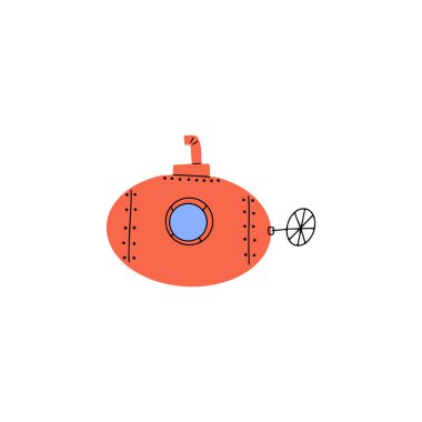 Submarine. Underwater transport. Sea life design. Vector illustration in scandinavian style.