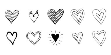 Karalama tarzında bir kalp. Sevgililer Günü 'nün ve aşkın sembolü. Kendi sanatını yaratmak için şekiller. Soyut modern trend vektörü. Kart, baskı, logo, damgalama, ruh hali tahtaları, poster tasarımı
