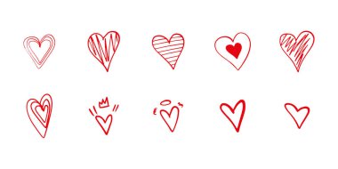 Karalama tarzında bir kalp. Sevgililer Günü 'nün ve aşkın sembolü. Kendi sanatını yaratmak için şekiller. Soyut modern trend vektörü. Kart, baskı, logo, damgalama, ruh hali tahtaları, poster tasarımı