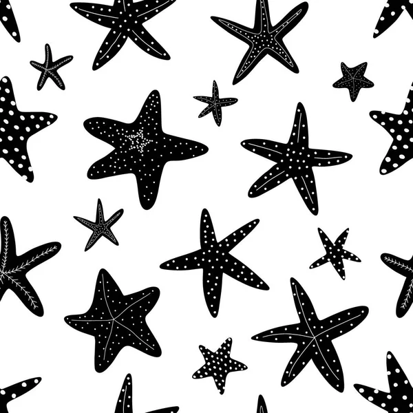 Patrón Estrellas Mar Sin Costuras Silueta Negra Estrella Atlántica Animal — Vector de stock