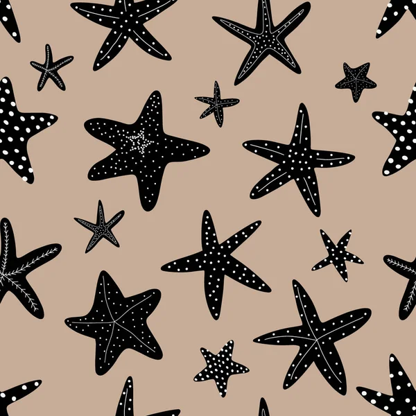 Modèle Sans Couture Étoile Mer Silhouette Noire Star Atlantique Marine — Image vectorielle