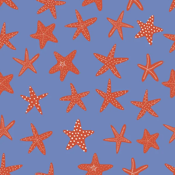 ヒトデのシームレスなパターン 黒のシルエット 大西洋の星 海洋動物ベクトル Print — ストックベクタ