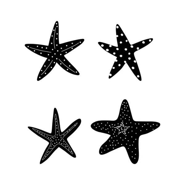 Rozgwiazdy Czarna Sylwetka Gwiazda Atlantyku Marine Wektor Zwierząt Ilustracja Białym — Wektor stockowy