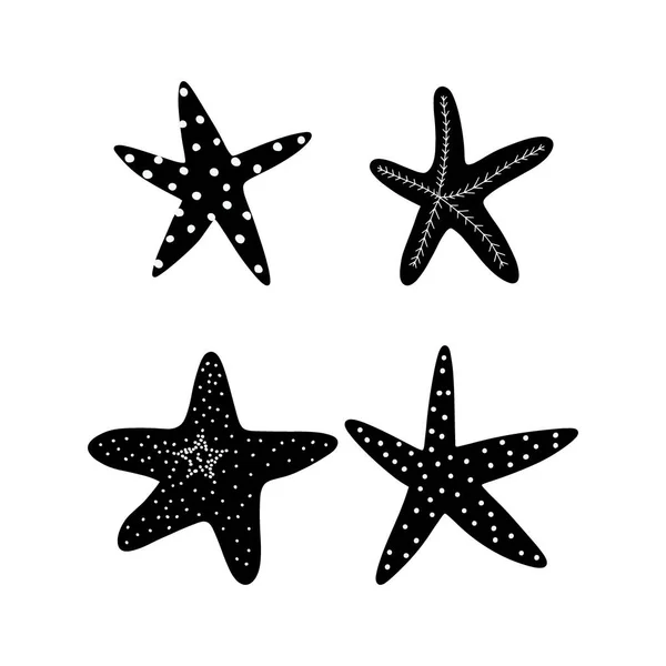 Rozgwiazdy Czarna Sylwetka Gwiazda Atlantyku Marine Wektor Zwierząt Ilustracja Białym — Wektor stockowy