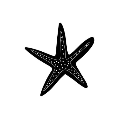 Denizyıldızı. Siyah siluet. Atlantik yıldızı. Beyaz arkaplanda Deniz Hayvanı Vektörü illüstrasyonu.