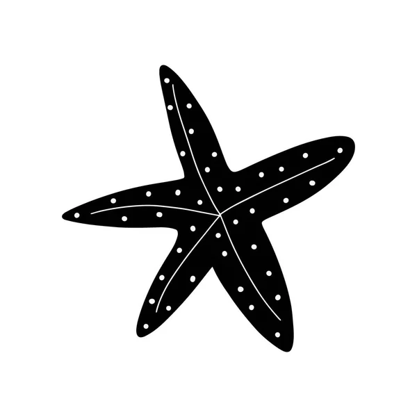ヒトデ 黒のシルエット 大西洋の星 白を背景にした海洋動物ベクターイラスト — ストックベクタ