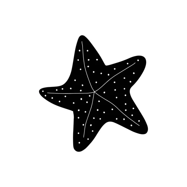 海星黑色的轮廓 大西洋之星白色背景下的海洋动物矢量图解 — 图库矢量图片