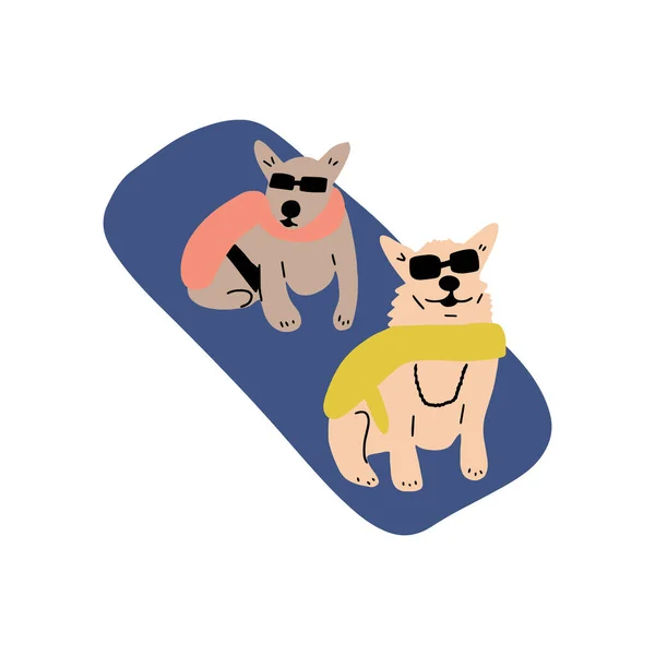 狗在度假 在充气床垫上漂浮 使动物休息有趣 — 图库矢量图片