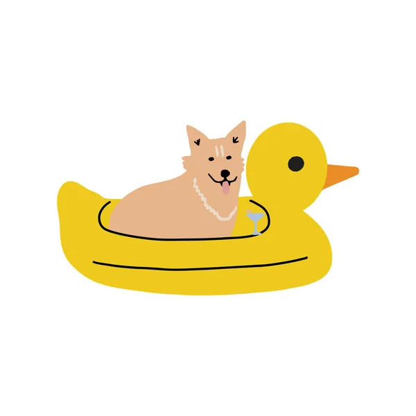 狗在度假 在充气床垫上漂浮 使动物休息有趣 — 图库矢量图片