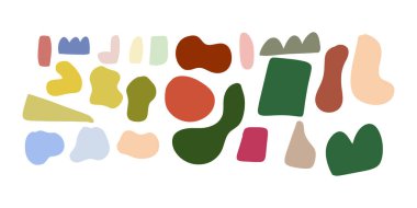 El çizimi soyut nesneler. Organik Şekiller kapak, afiş, sosyal paylaşım ve hikayeler, baskı ve duvar kağıdı için tasarlandı. Vektör illüstrasyonu