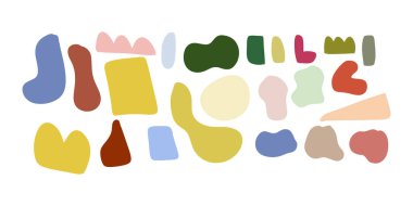 El çizimi soyut nesneler. Organik Şekiller kapak, afiş, sosyal paylaşım ve hikayeler, baskı ve duvar kağıdı için tasarlandı. Vektör illüstrasyonu