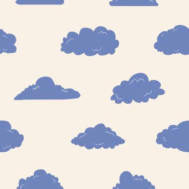 Bulutlar siluetleri. Çeşitli şekillerde kusursuz desenler. Tekstil için tasarım elementleri, çocuklar tasarım