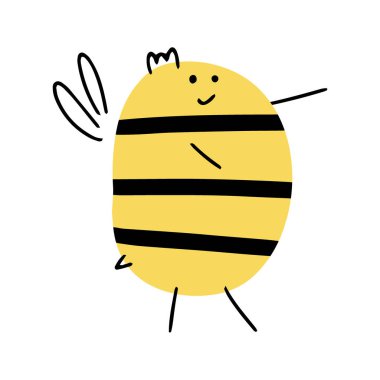 Konsept tasarım için çizgi film arısı. Hayvan karakter tasarımı. Düz biçimli vektör illüstrasyonu.