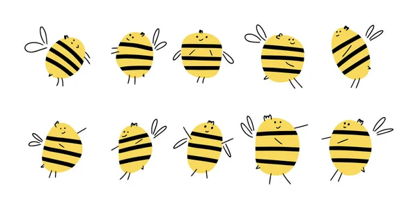 Leuke Bijen Vector Illustratie Platte Stijl — Stockvector