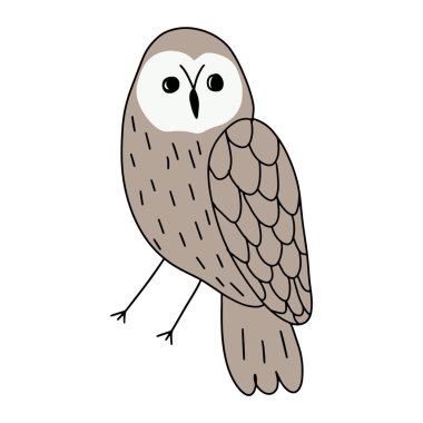 Sevimli el çizimi baykuş. Orman kuşu. Tişört, giysi, kart, poster, çocuk odası dekorasyonu için mükemmel. Vektör İllüstrasyonu