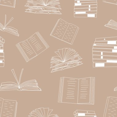 Kitaplar kusursuz desen. Doodle vektör arkaplanı. Kütüphane, eğitim ve kitapçılık için mükemmel..