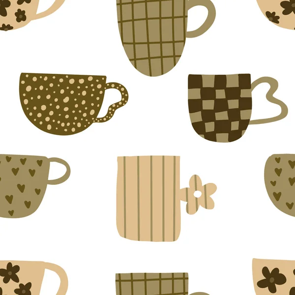 Чай Кофе Винтажные Чашки Шаблон Современная Кружка Украшена Элементами Дизайна — стоковый вектор