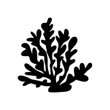 Coral. Underwater element. Vector illustration in black color. Sea ocean.