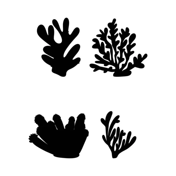 サンゴ 水中の要素 黒でベクトルイラスト 海の海 — ストックベクタ