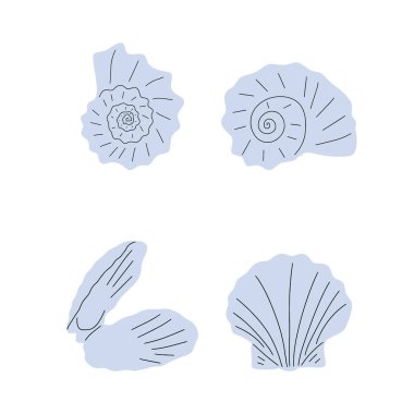 Tropical underwater seashell. Hand drawn sea mollusk shellfish element. Vector illustration in scandinavian style.