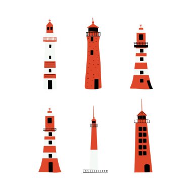 Lighthouse. Coastline architecture building. Beacon with windows. Vector illustration