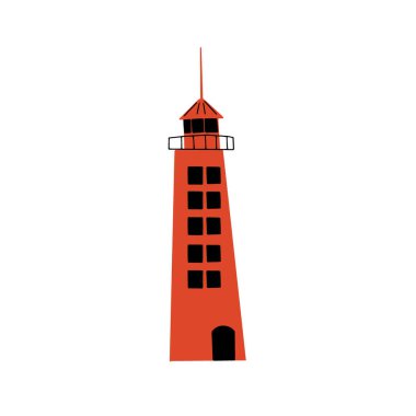 Lighthouse. Coastline architecture building. Beacon with windows. Vector illustration