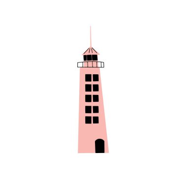 Lighthouse. Coastline architecture building. Beacon with windows. Vector illustration